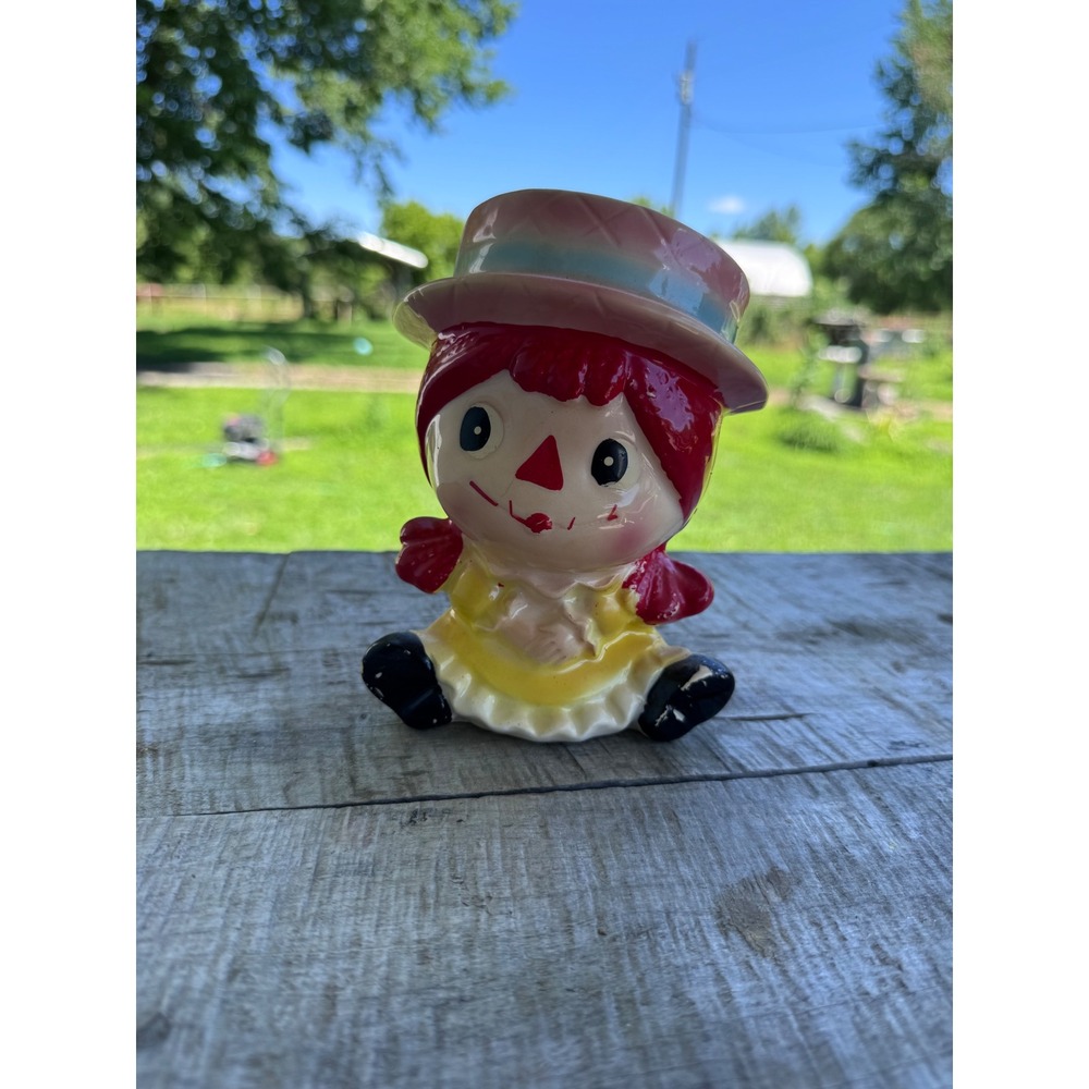 Vintage Relpo‎ 6667 Raggedy Ann Ceramic Planter Yellow Dress Red Hair 1960s